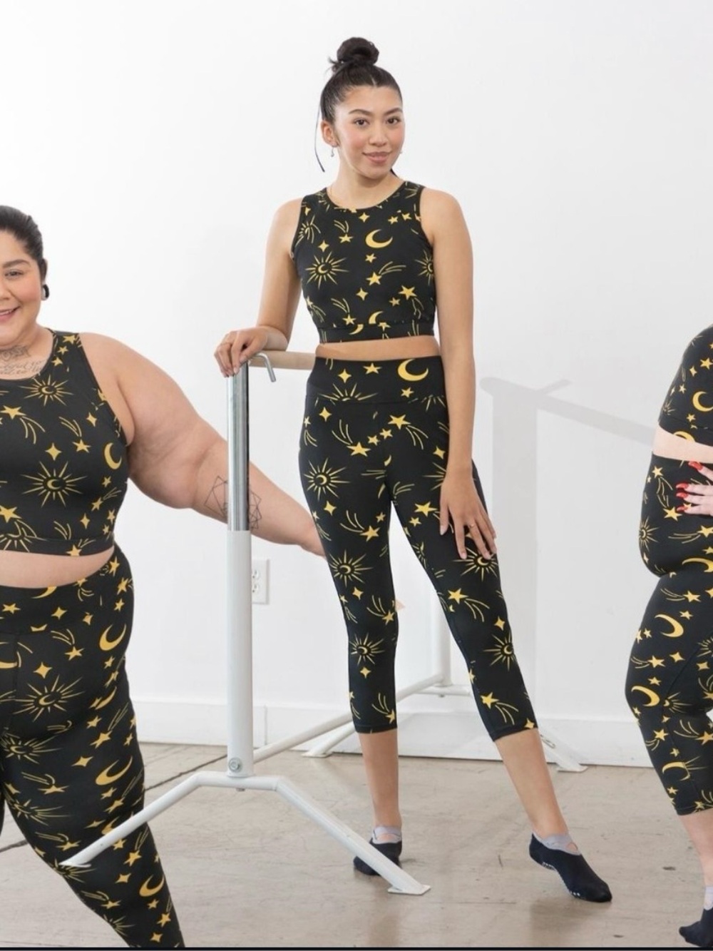 POP Fit Celestial Moon & Stars Workout Set – Top + Leggings with Phone Pockets